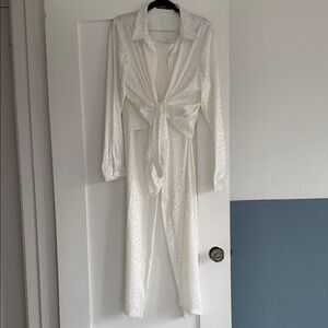Satin Cheetah White Tie-Front Jumpsuit